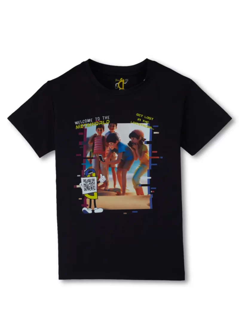 Gini And Jony Boys Black Digital Print Cotton T-Shirt Half Sleeves