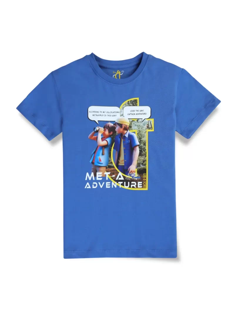 Gini And Jony Boys Blue Digital Print Cotton Single Jersey T-Shirt Half Sleeves