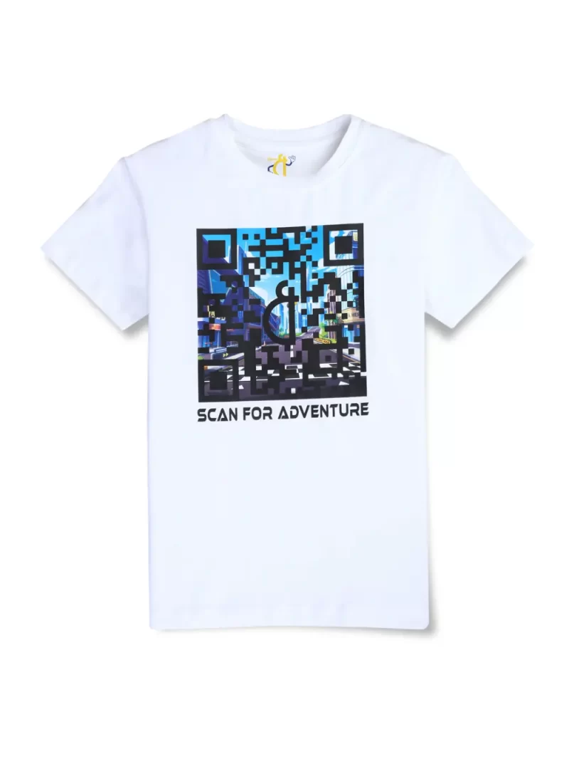 Gini And Jony Boys White Digital Print Cotton Single Jersey T-Shirt Half Sleeves