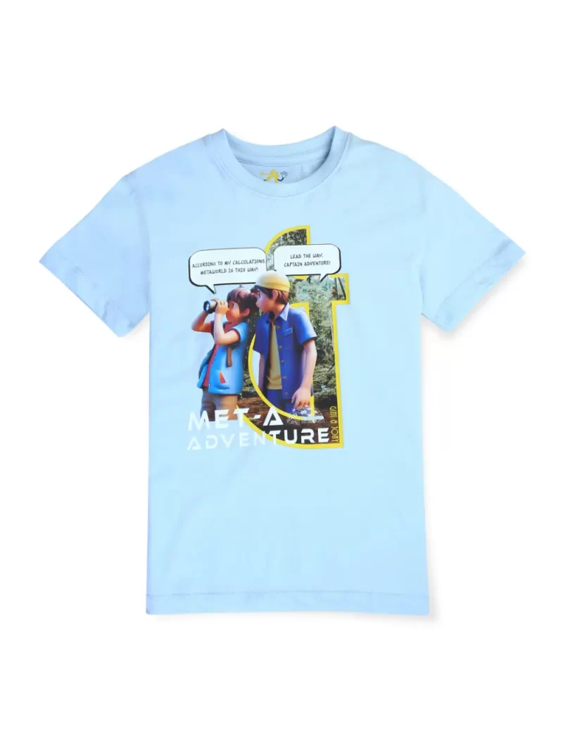 Gini And Jony Boys Blue Digital Print Cotton T-Shirt Half Sleeves