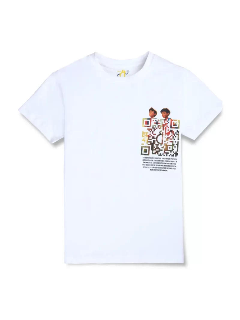 Gini And Jony Boys White Digital Print Cotton T-Shirt Half Sleeves