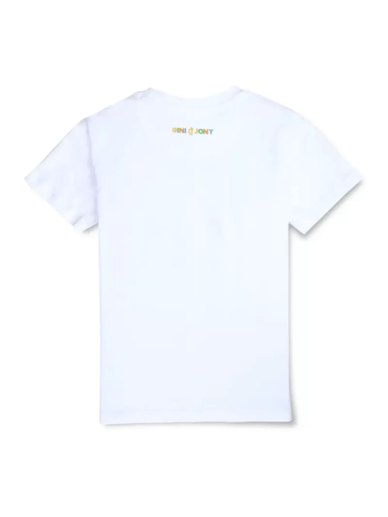 Gini And Jony Boys White Digital Print Cotton T-Shirt Half Sleeves