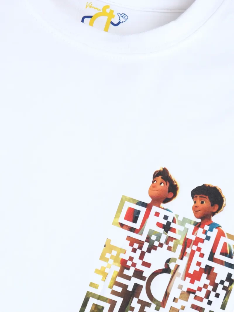 Gini And Jony Boys White Digital Print Cotton T-Shirt Half Sleeves
