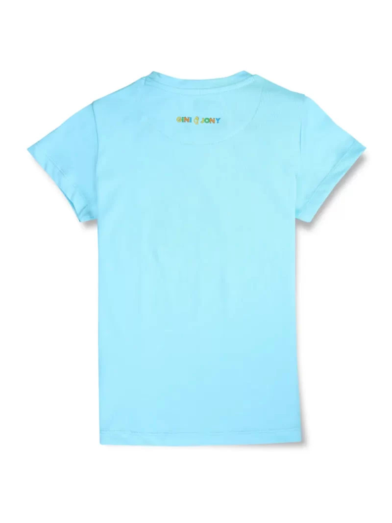 Gini And Jony Girls Blue Digital Print Cotton Half Sleeves Knits Top