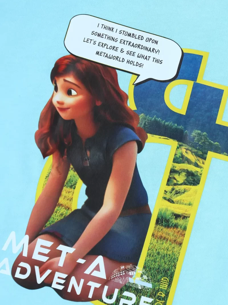 Gini And Jony Girls Blue Digital Print Cotton Half Sleeves Knits Top