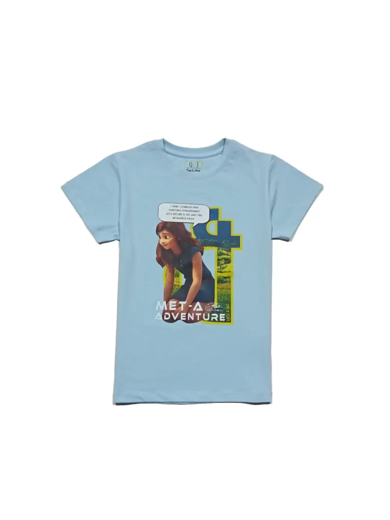 Gini And Jony Girls Blue Graphic Print Lycra Knits Top Half Sleeves 3-4 Years