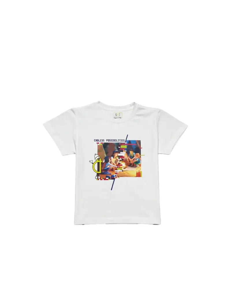 Gini And Jony Girls White Digital Print Lycra Knits Top Half Sleeves 9-10 Years