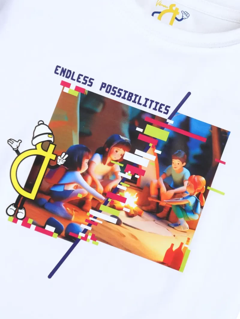 Gini And Jony Girls White Digital Print Lycra Knits Top Half Sleeves 9-10 Years