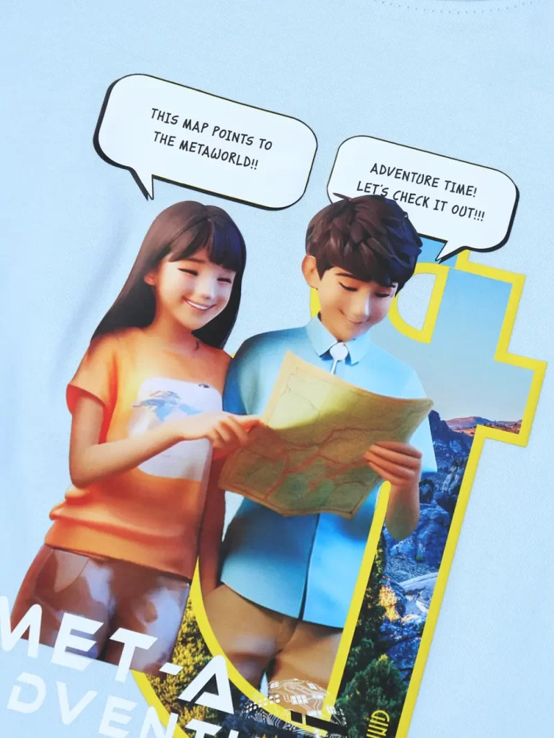 Gini And Jony Girls Blue Digital Print Lycra Knits Top Half Sleeves 9-10 Years