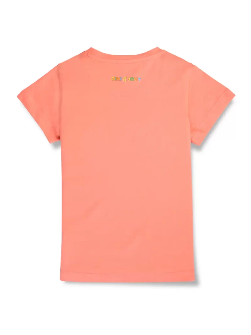 Gini And Jony Girls Peach Digital Print Cotton Knits Top Half Sleeves 3-4 Years