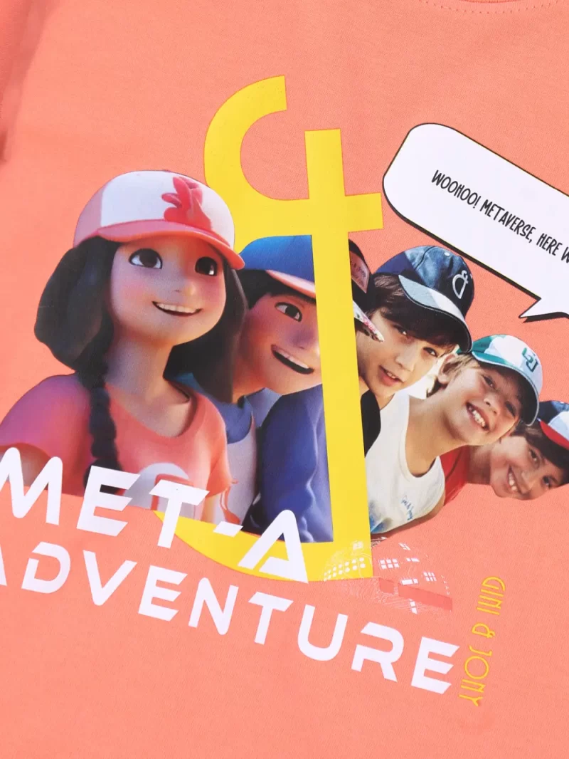 Gini And Jony Girls Peach Digital Print Cotton Knits Top Half Sleeves 3-4 Years