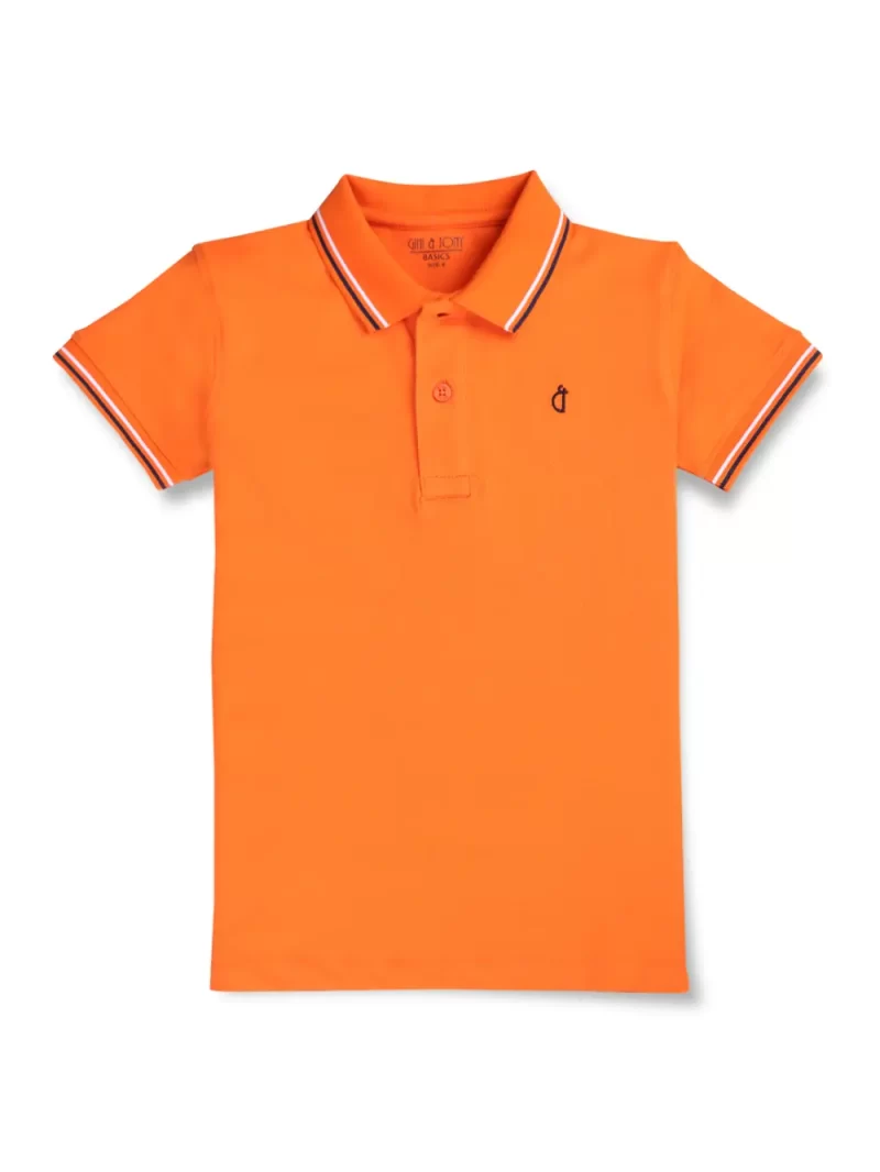 Gini And Jony Boys Orange Solid Cotton Polo T-Shirt Half Sleeves