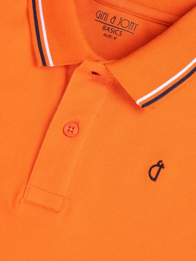 Gini And Jony Boys Orange Solid Cotton Polo T-Shirt Half Sleeves