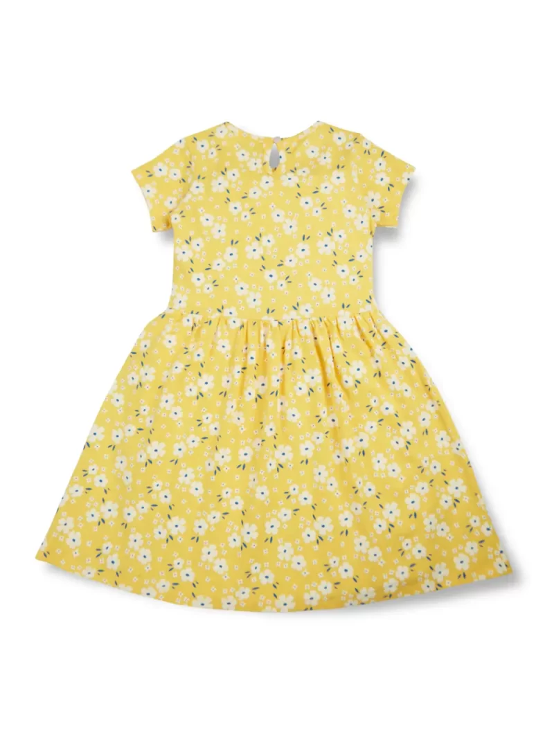 Gini And Jony Girls Yellow Floral Print Cotton Dress Half Sleeves