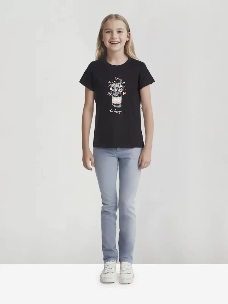 Gini And Jony Girls Black Graphic Print Cotton Knits Top Half Sleeves 3-4 Years