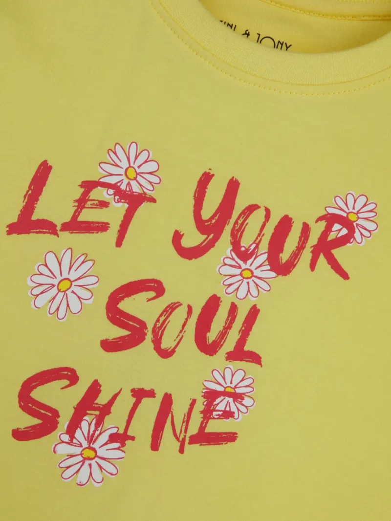 Gini And Jony Girls Yellow Typographic Print Cotton Knits Top Half Sleeves 3-4Y