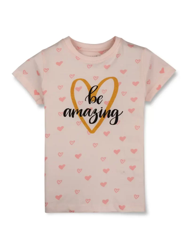 Gini And Jony Girls Pink Printed Knits Top Half Sleeves 3-4Y