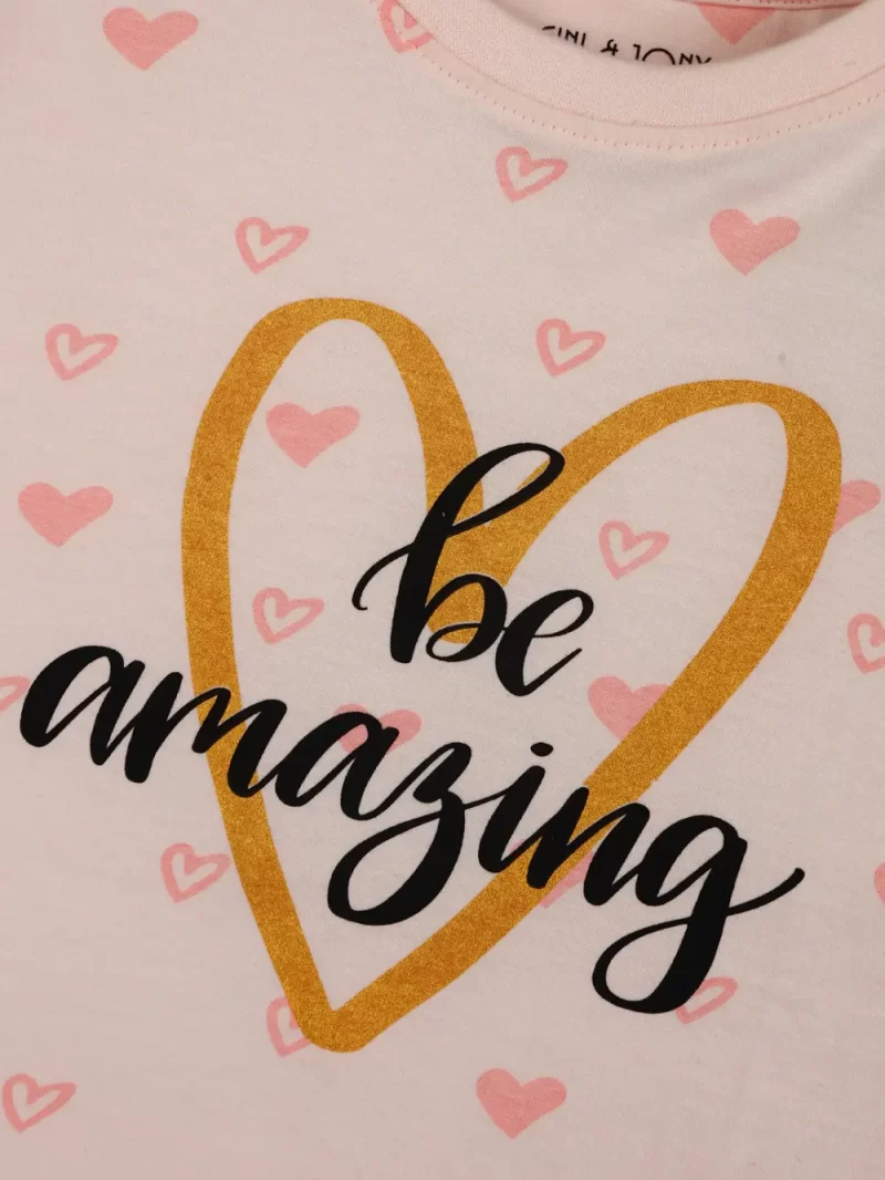 Gini And Jony Girls Pink Printed Knits Top Half Sleeves 3-4Y