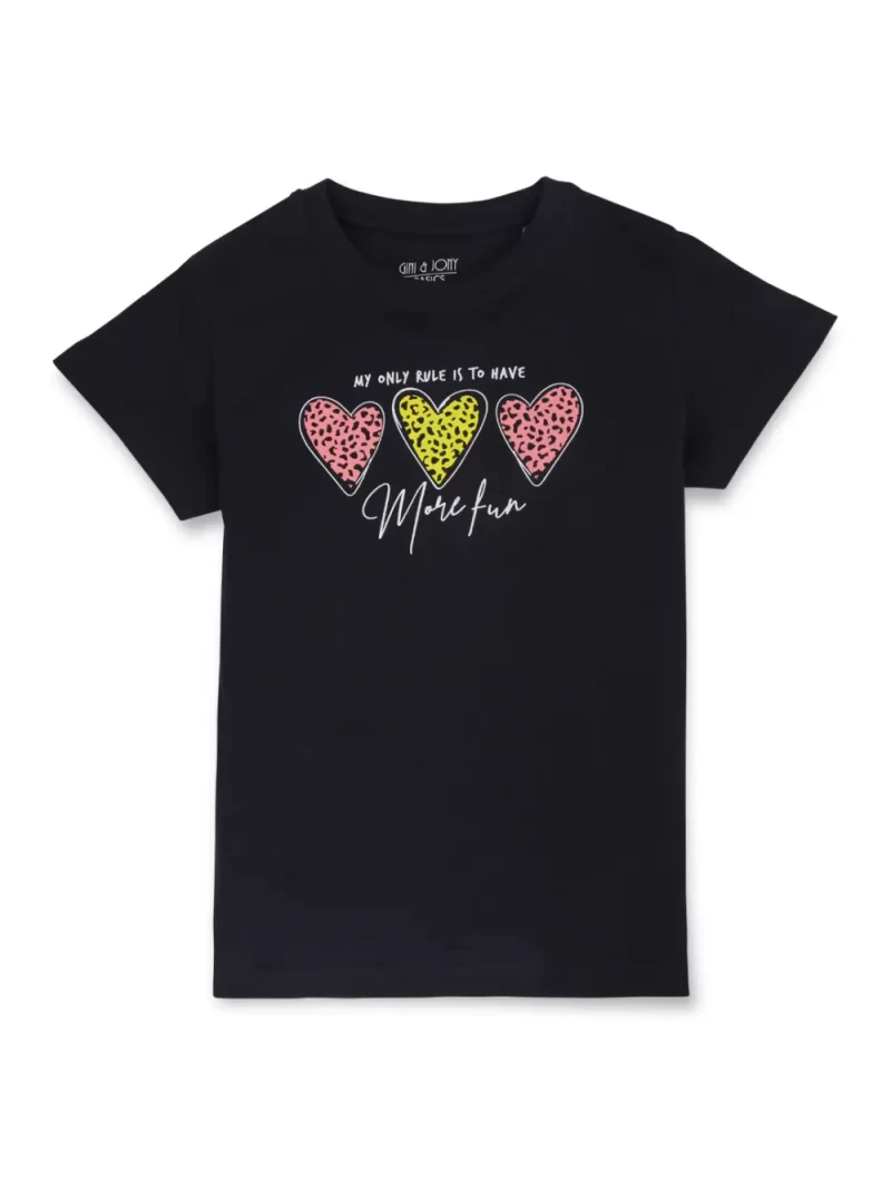 Gini And Jony Girls Navy Blue Graphic Print Cotton Knits Top Half Sleeves 11-12 Years