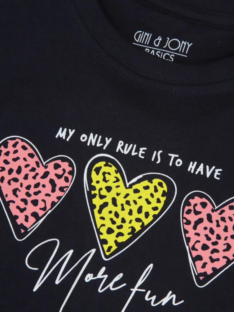 Gini And Jony Girls Navy Blue Graphic Print Cotton Knits Top Half Sleeves 11-12 Years