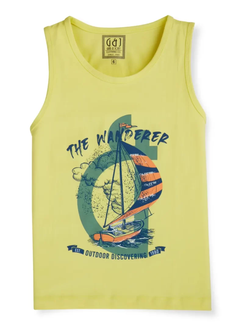 Gini And Jony Boys Yellow Graphic Print Cotton Sando Sleeveless