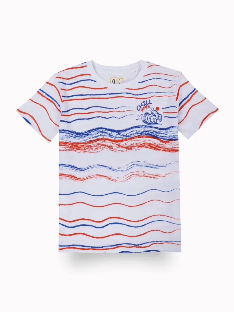 Gini And Jony Boys White Abstract Cotton T-Shirt Half Sleeves