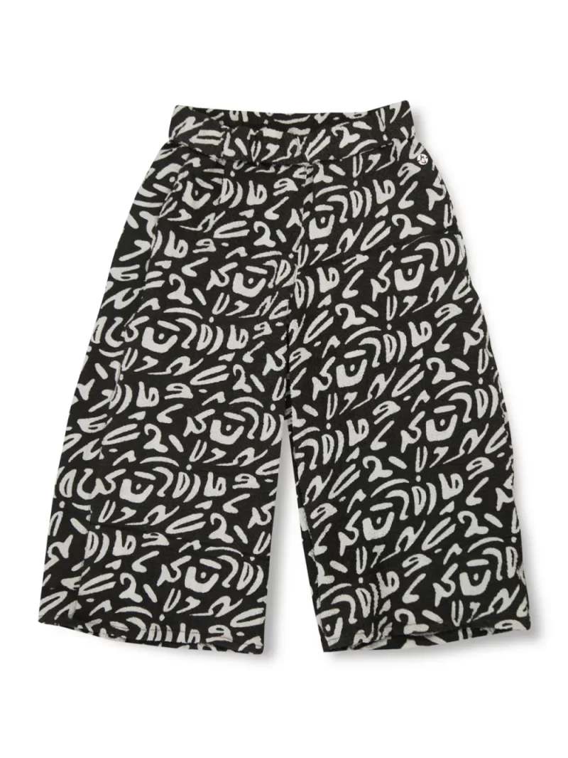Gini And Jony Girls Black Abstract Crepe Culottes Elasticated