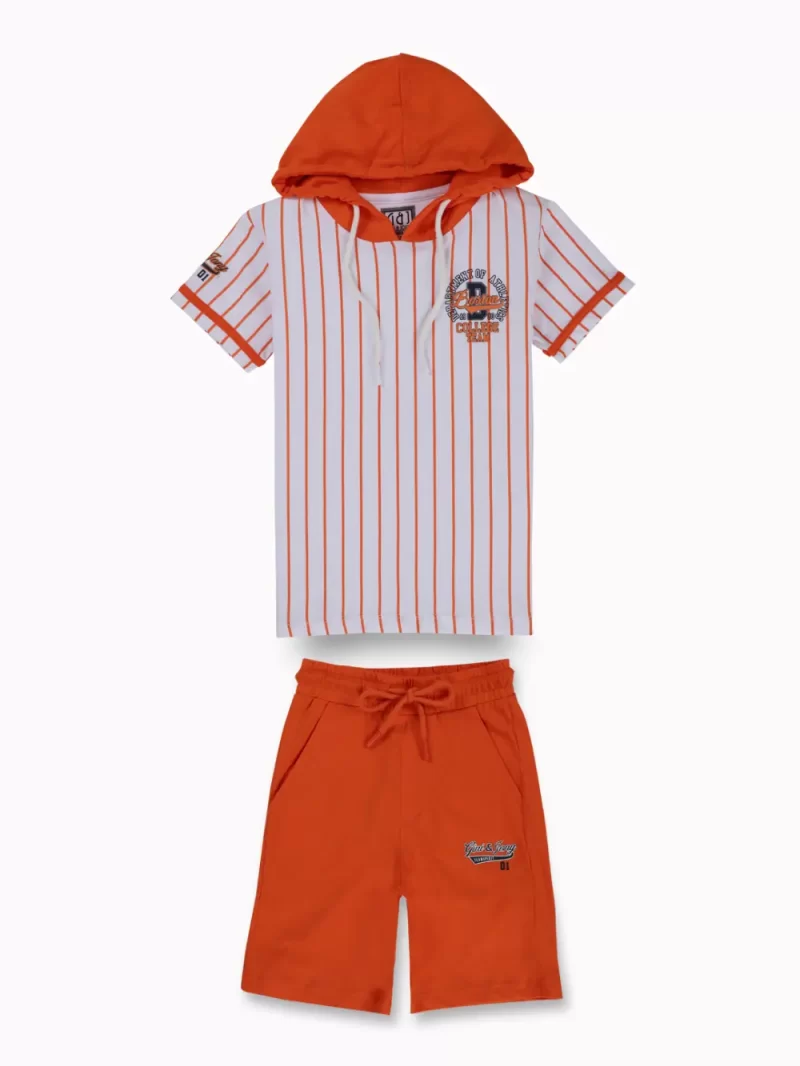 Gini And Jony Boys Orange Stripes Cotton Co-Ordinate Set