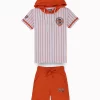 Gini And Jony Boys Orange Stripes Cotton Co-Ordinate Set
