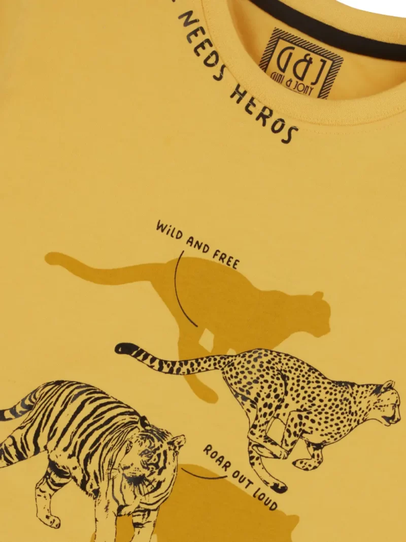 Gini And Jony Boys Yellow Tropical Print Cotton T-Shirt Half Sleeves
