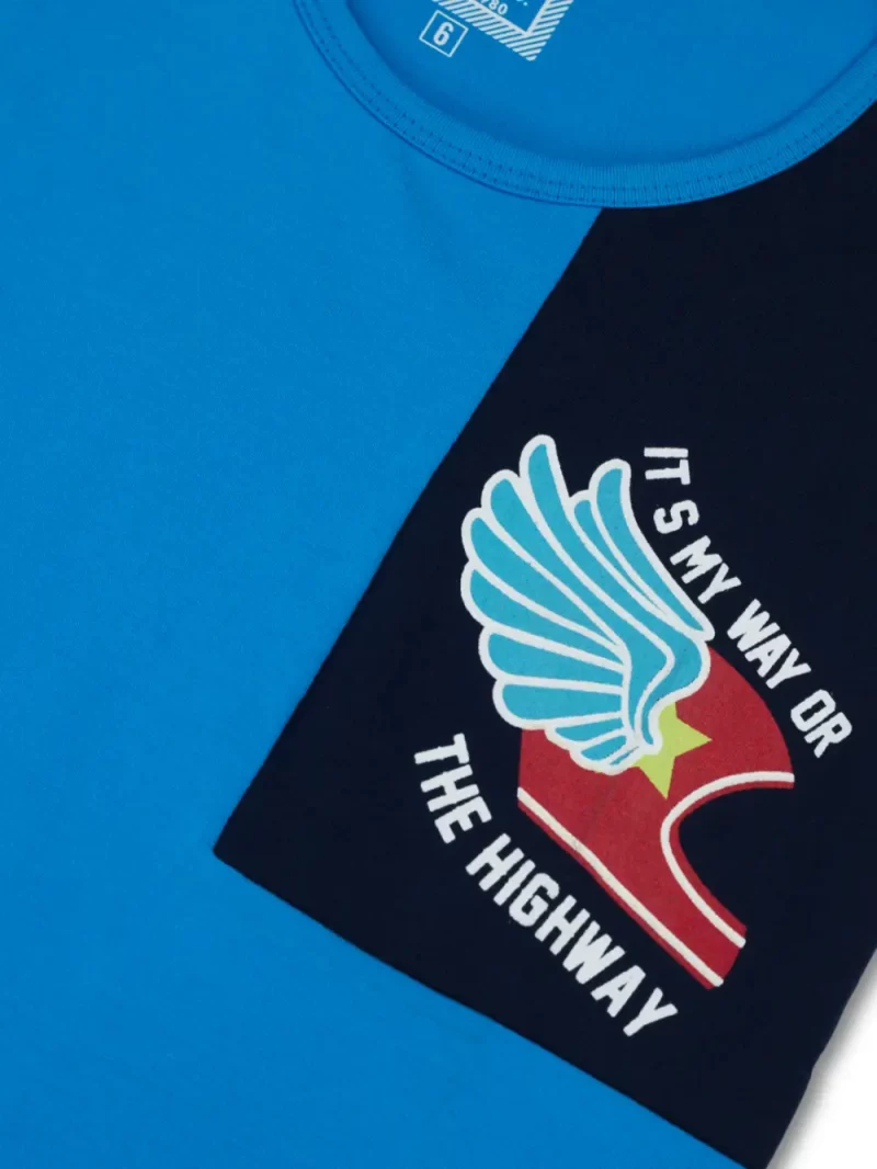 Gini & Jony Boys' Blue T-Shirt Knitshand-Wash Regular Fit