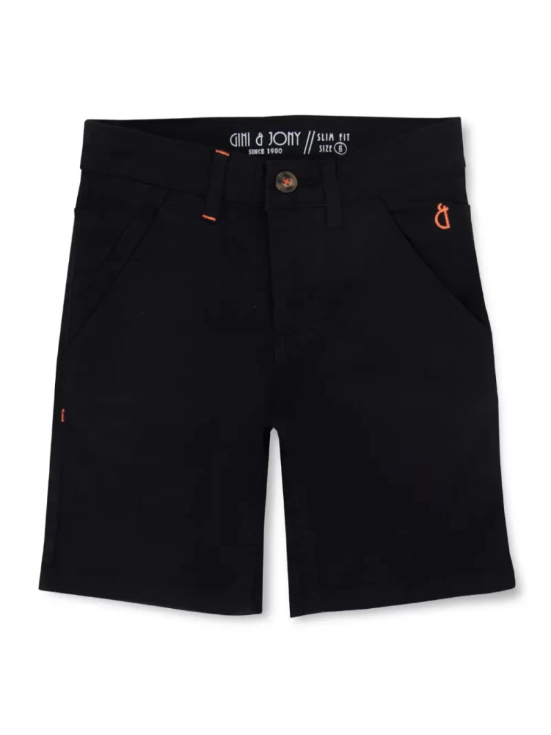 Gini And Jony Boys Black Solid Twill Elasticated Bermuda