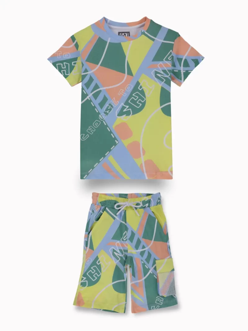 Gini And Jony Boys Multi Color Abstract Cotton Co-Ordinate Set