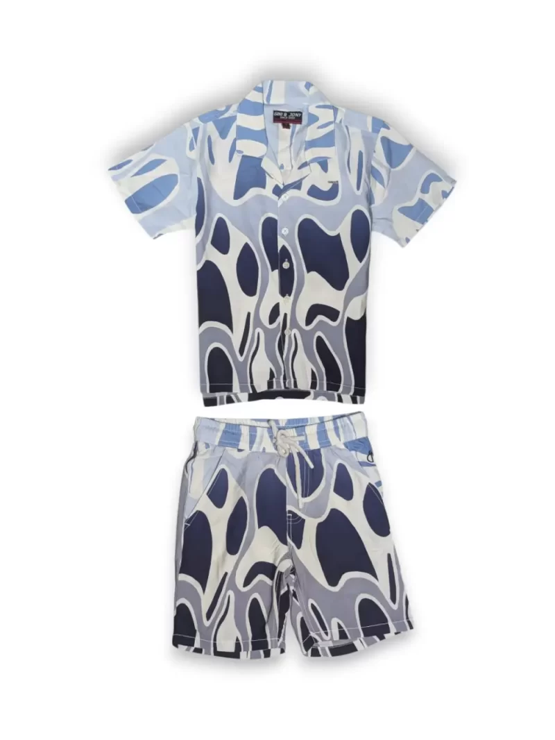 Gini And Jony Boys Blue Abstract Print Cotton Co-Ordinate Half Sleeves