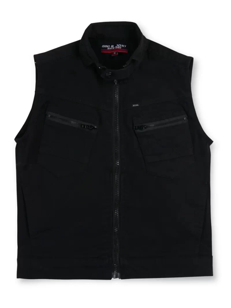 Gini And Jony Boys Black Solid Cotton Woven Jacket Sleeveless
