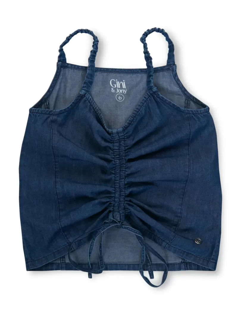 Gini And Jony Girls Blue Solid Denim Woven Top Half Sleeves 9-10 Years