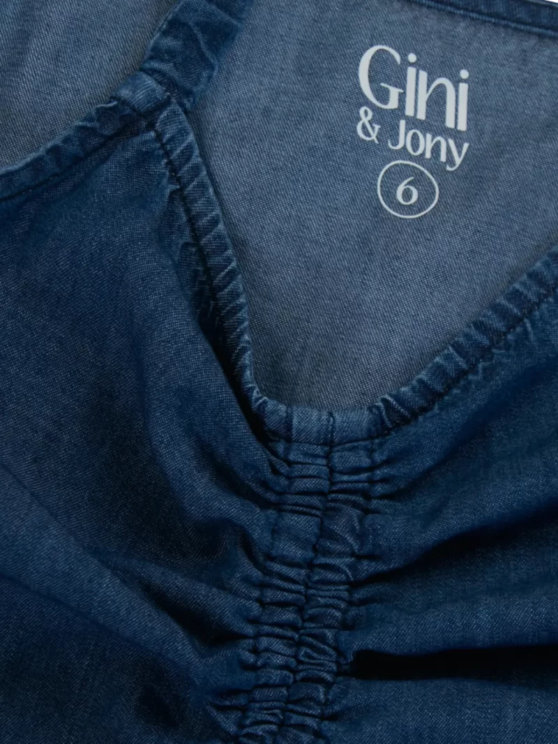 Gini And Jony Girls Blue Solid Denim Woven Top Half Sleeves 9-10 Years