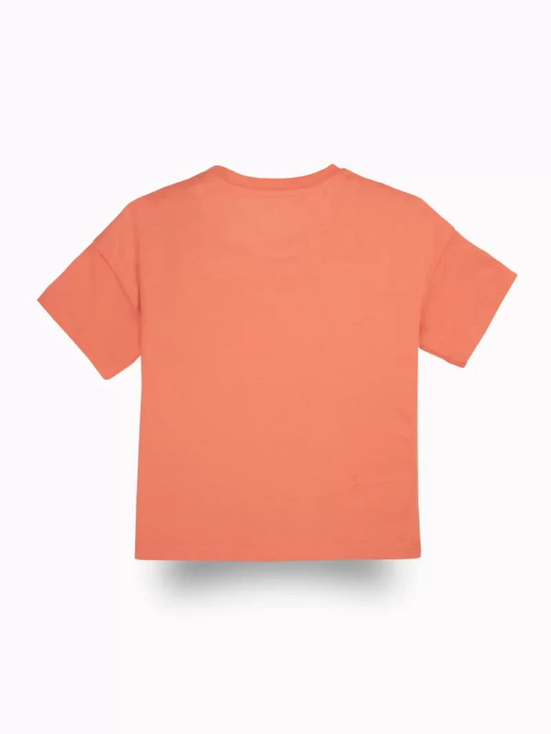 Gini And Jony Girls Peach Typographic Print Cotton Knits Top Half Sleeves 9-10 Years