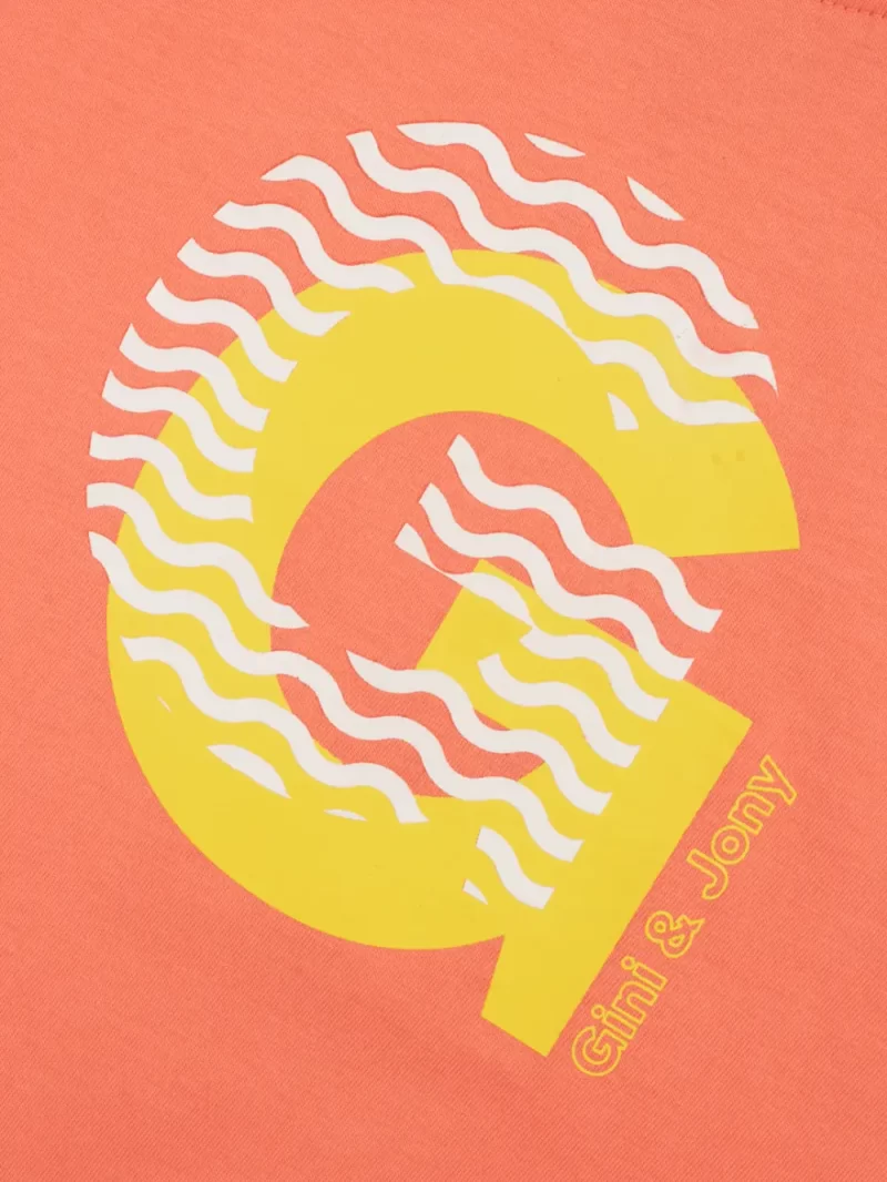 Gini And Jony Girls Peach Typographic Print Cotton Knits Top Half Sleeves 9-10 Years