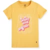 Gini And Jony Girls Yellow Typographic Print Cotton Knits Top Half Sleeves 9-10 Years