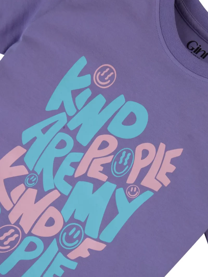 Gini And Jony Girls Purple Typographic Print Cotton Knits Top Half Sleeves 13-14 Years