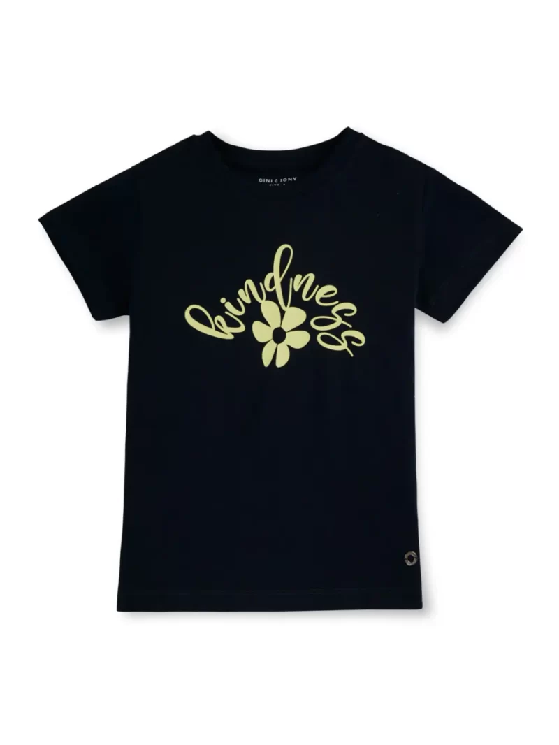 Gini And Jony Girls Black Graphic Print Cotton Lycra Knits Top Half Sleeves