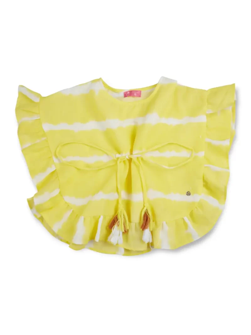 Gini And Jony Girls Yellow Abstract Cotton Woven Top Half Sleeves 9-10 Years