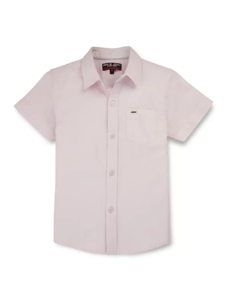Gini And Jony Boys Pink Solid Cotton Shirt Half Sleeves