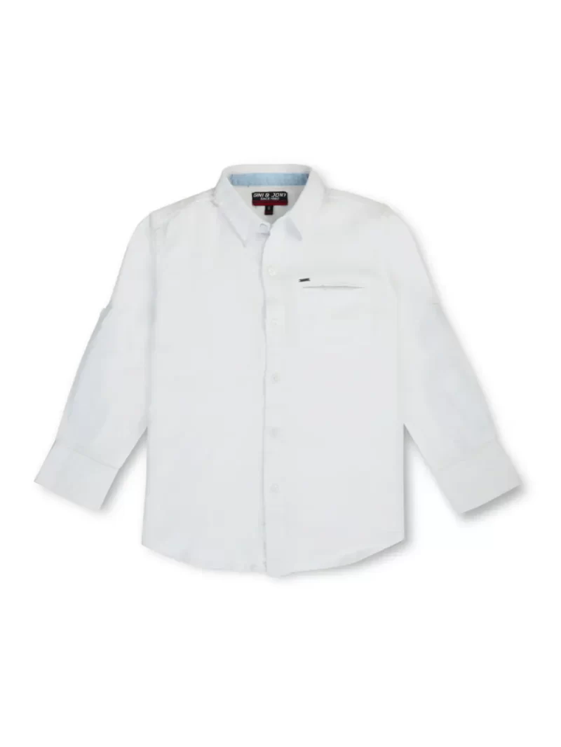 Gini And Jony Boys White Solid Cotton Shirt Full Sleeves