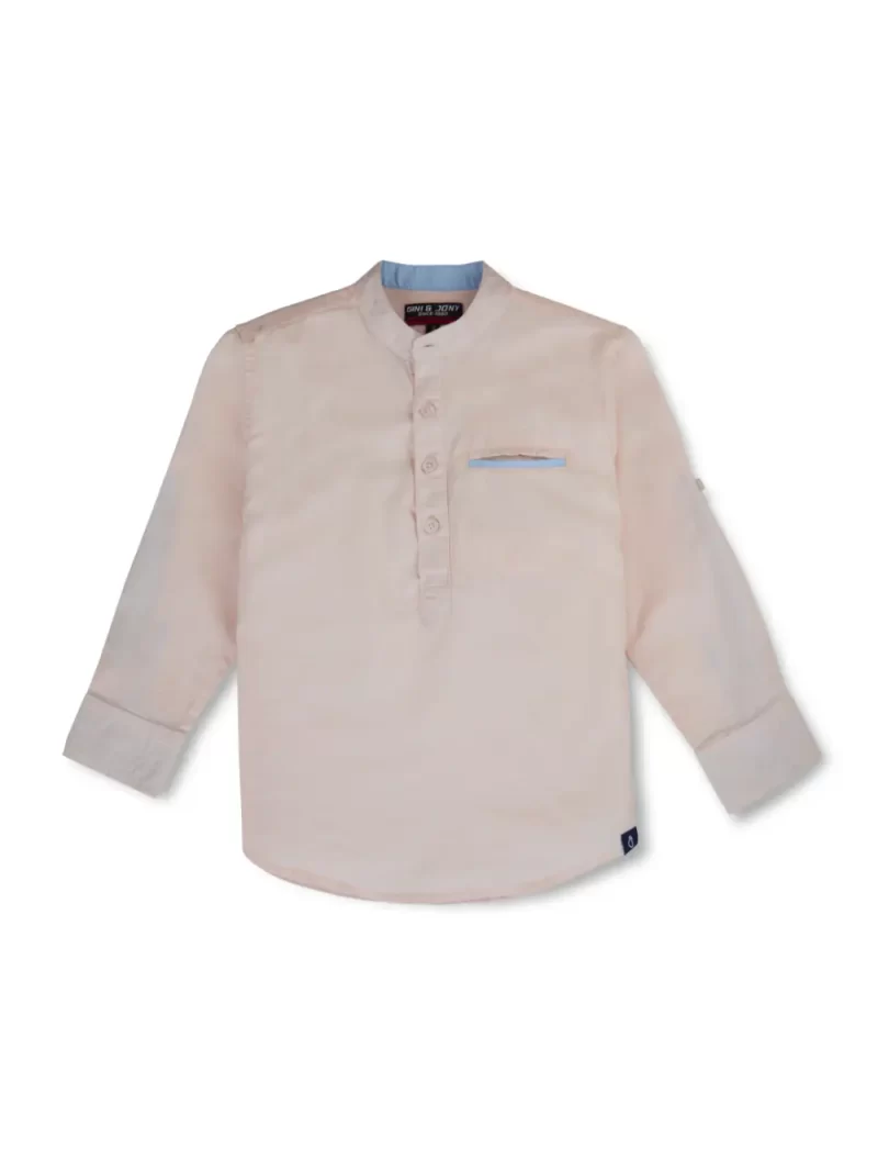 Gini And Jony Boys Peach Solid Cotton Shirt Full Sleeves