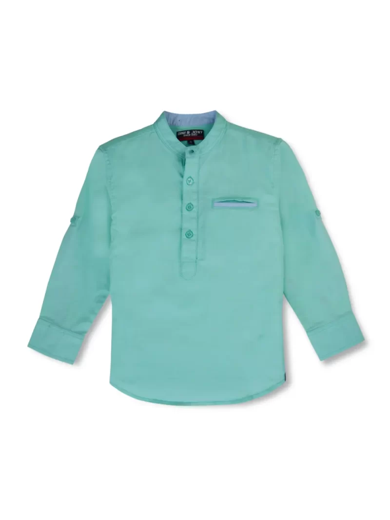 Gini And Jony Boys Green Solid Linen Shirt Full Sleeves