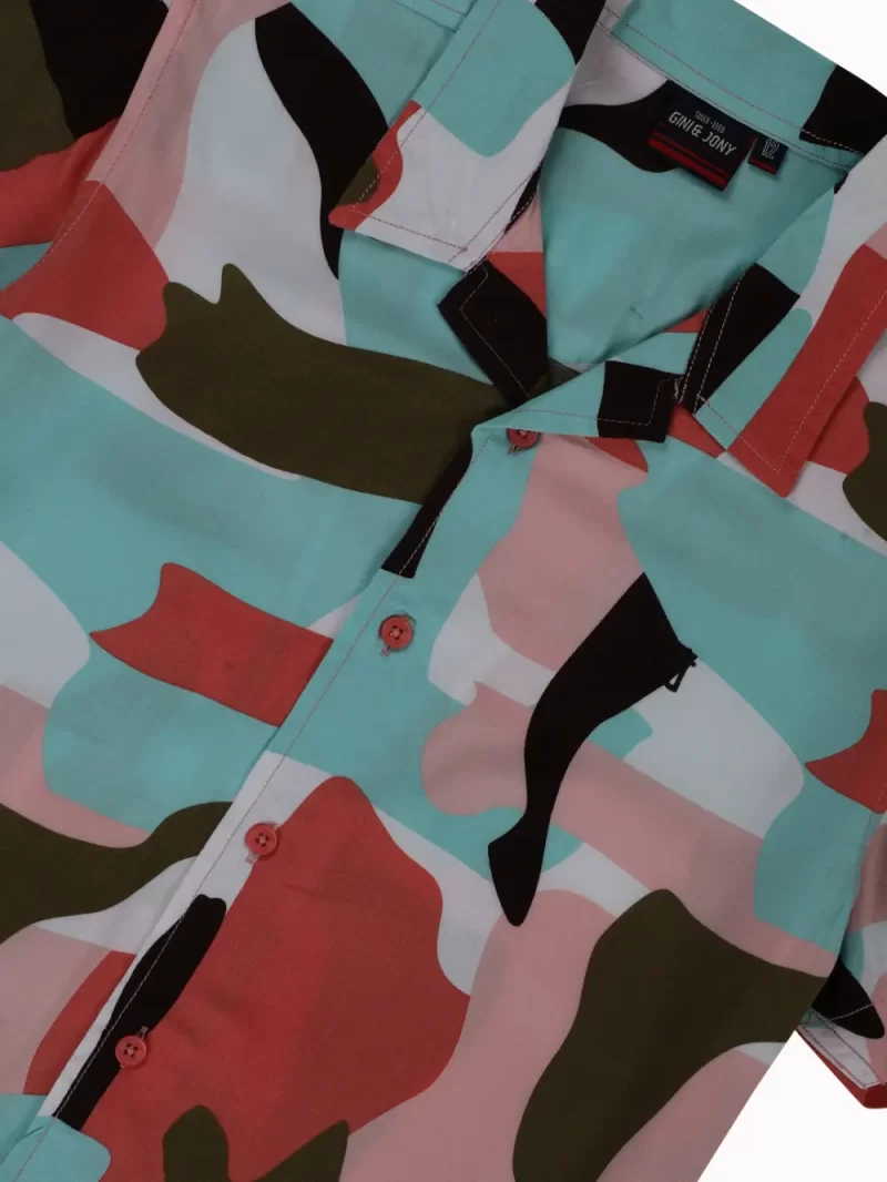 Gini And Jony Boys Multi Color Abstract Cotton Shirt Half Sleeves