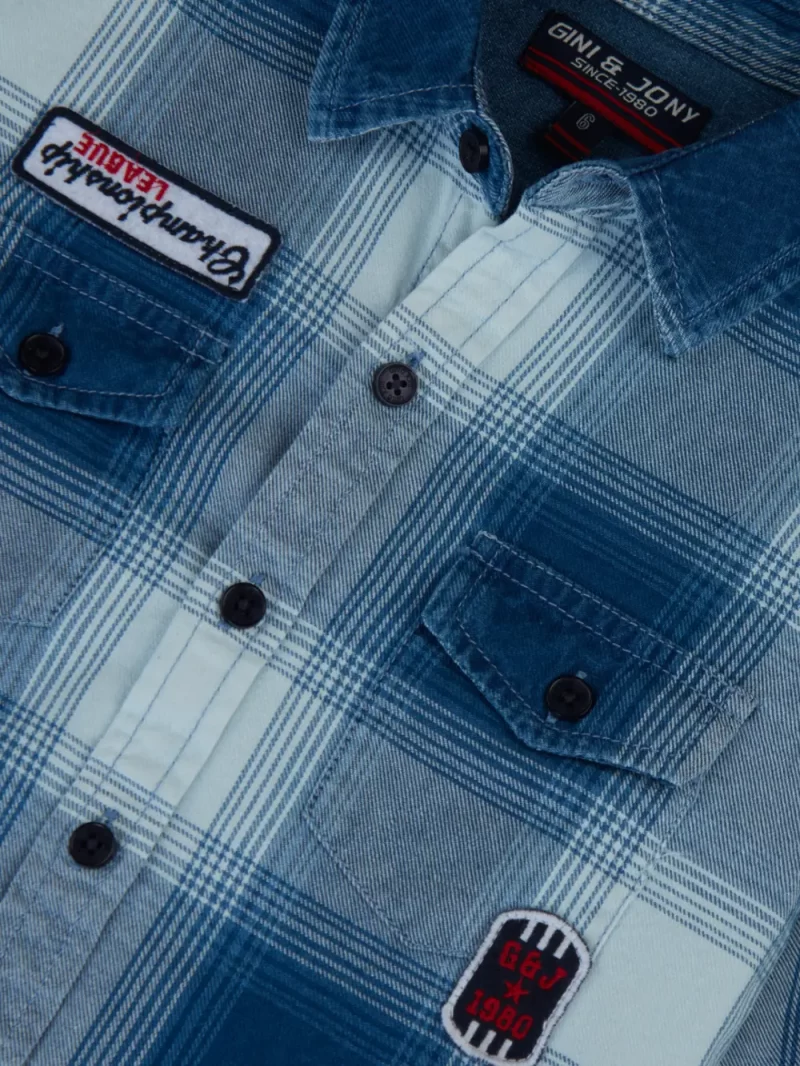 Gini And Jony Boys Blue Checks Denim Shirt Full Sleeves