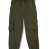 Gini And Jony Boys Olive Solid Cotton Trouser Elasticated